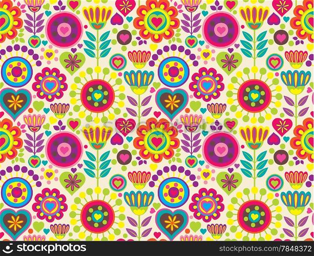 Bright colorful funny vector seamless pattern with flowers