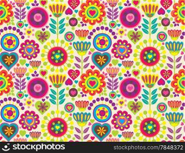 Bright colorful funny vector seamless pattern with flowers