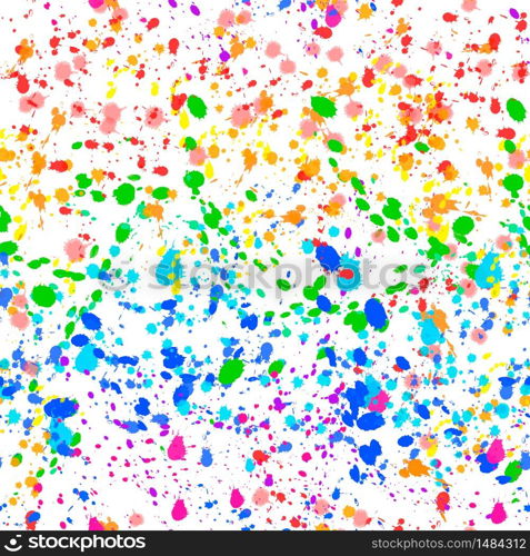 Bright colorful paint splashes of watercolor drops in rainbow colours, seamless pattern on white. Bright colorful paint splashes of watercolor drops in rainbow colours, seamless pattern