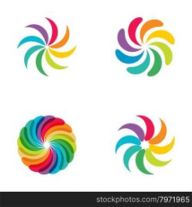 Bright colors rainbow flower logo set. . Bright colors rainbow flower logo set. Abstract flower logotype