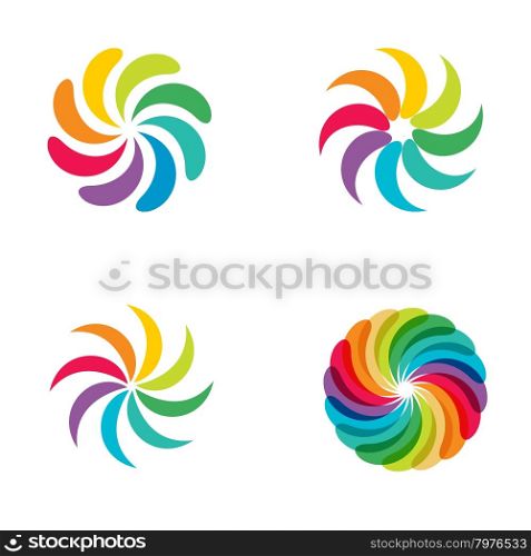 Bright colors rainbow flower logo set. . Bright colors rainbow flower logo set. Abstract flower logotype