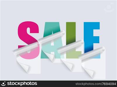 Bright colors SALE word with transparent stickers, vectorillustration.