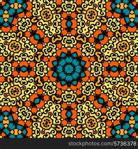 Bright coloured mandala frame seamless psychedelic paisley background