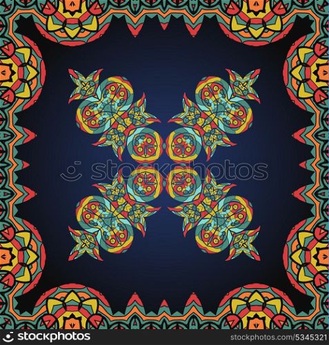 Bright coloured ornate frame with paisley pattern. Vector illustration.