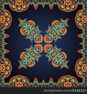 Bright coloured ornate frame with paisley pattern. Vector illustration.