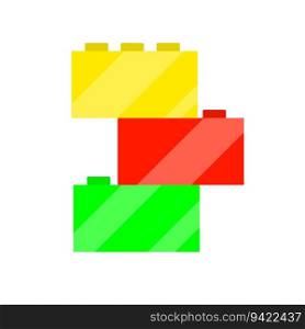 Bright cubes constructor. Red, green and yellow geometric square shape. Child toy. Flat illustration. Bright cubes constructor.