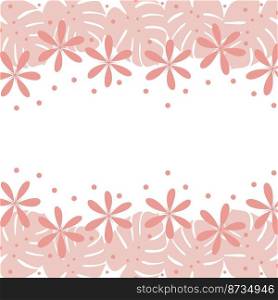 Bright endless frame in trendy pale pink hues with botanical elements. Copyspase. Trendy print design. Suitable for poster, postcard, greeting card, price tag, banner, wrapping paper. Isolate.