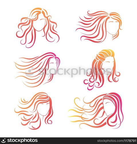 Bright female heads vector silhouettes for logos, design, beauty industry. Bright female heads silhouettes for logos design