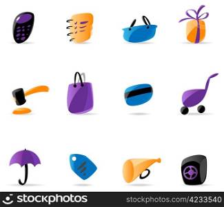 Bright finance and shopping icons. Vector illustration.