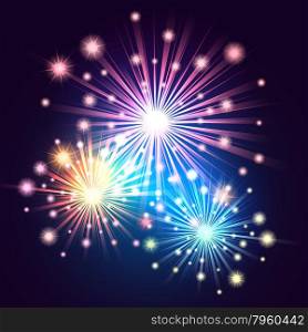 Bright fireworks colorful illustration. Holiday Salute in the night sky.