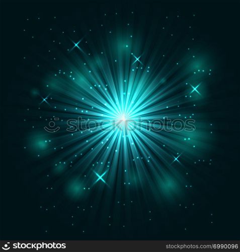 Bright flash and explosion on green background, stock vector