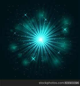 Bright flash and explosion on green background, stock vector
