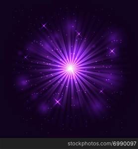 Bright flash and explosion on purple background, stock vector