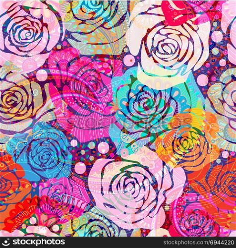 Bright floral pattern with stylized roses. Vector illustration with hand drawn roses. Bright floral pattern with stylized roses. Vector illustration with roses