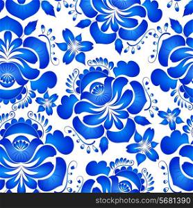 Bright floral seamless background. Flowers Gzhel. Vector illustration.