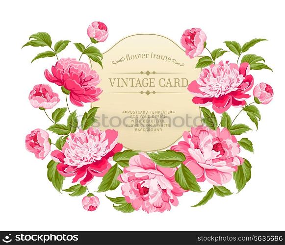 Bright frame with peonies. Vector illustration.