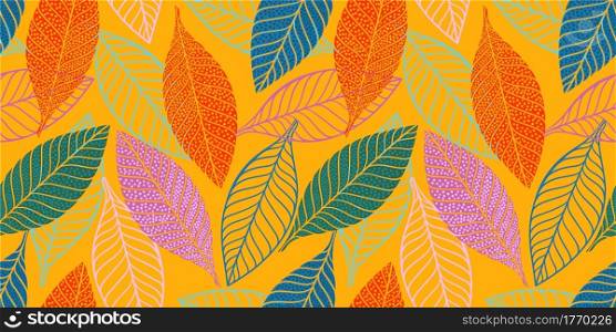 Bright funny seamless pattern with abstract leaves. Vector design for paper, cover, fabric, interior decor and other users.. Bright funny seamless pattern with abstract leaves. Vector design