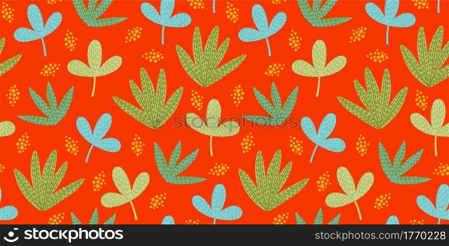 Bright funny seamless pattern with abstract leaves. Vector design for paper, cover, fabric, interior decor and other users.. Bright funny seamless pattern with abstract leaves. Vector design