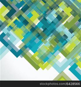 Bright geometric background from blue and green transparent frames, vector texture pattern.
