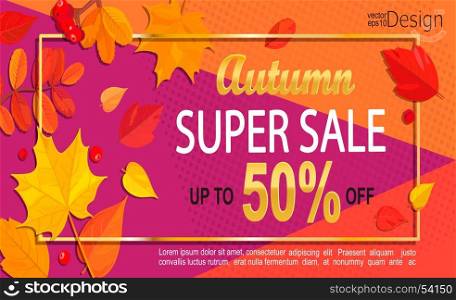 Bright geometric golden autumn super sale banner.. Bright geometric golden autumn super sale banner. Vector illustration.
