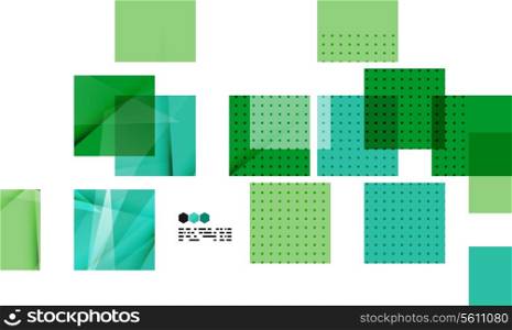 Bright green and blue textured geometric shapes isolated on white - modern design template