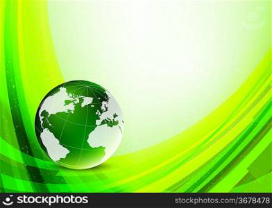 Bright green background with globe. Abstract illustration