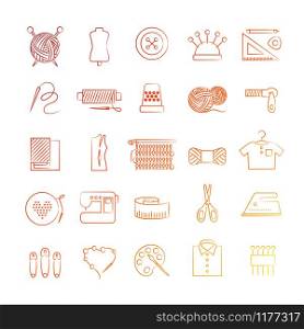 Bright hobby icons, sewing and knitting, crochet and painting vector illustration. Bright hobby icons