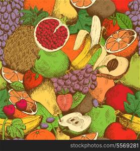 Bright juicy fresh fruits seamless pattern vector illustration