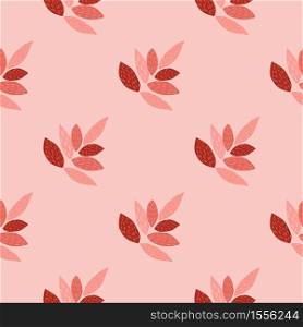 Bright leaves ornament seamless pattern. Design in pink and red colors. Simple wallpaper. Great for fabric, textile, wrapping paper. Vector illustration.. Bright leaves ornament seamless pattern. Design in pink and red colors. Simple wallpaper.