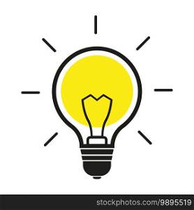 Bright Light Bulb Icon Isolated on White background. Flat vector illustration