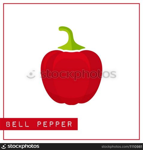 Bright memory training card with colorful vegetable. Flat design isolated red color bell pepper with shine and shade. Vector illustration for vegeterian infographic, kid game or school vitamin poster. Isolated red bell pepper memory training card