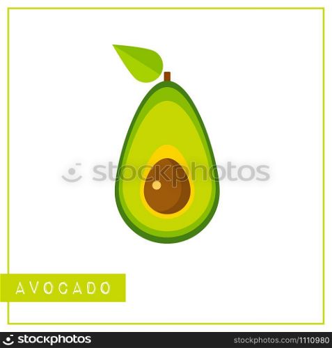 Bright memory training card with colorful vegetable. Flat design isolated vivid color avocado with shine and shade. Vector illustration for healthy nutrition poster, vegetables market sign or kid game. Isolated colorful avocado memory training card