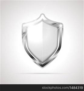 Bright metal glossy shield with white blank space isolated on white. Bright metal glossy shield with white blank space on white