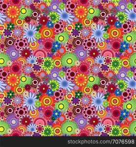 Bright motley flowers in joyous colors, seamless vector pattern