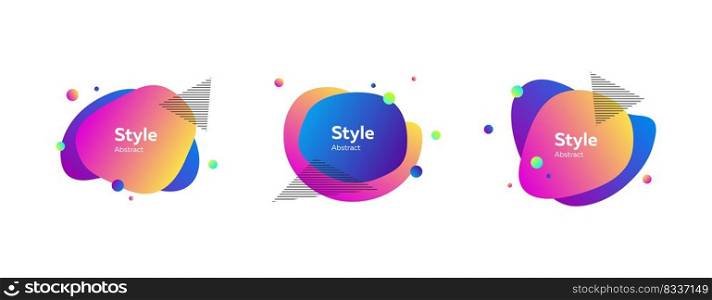 Bright multi-colored abstract forms. Dynamical colored forms and dots. Gradient banners with flowing liquid shapes. Template for design of website, leaflet, commercial. Vector illustration
