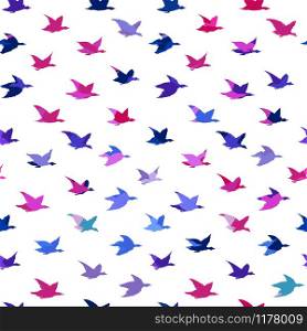 Bright Multicolored Colorful Crane Birds Japanese Print. Seamless Pattern with Simple Birds Silhouettes for fabrics textile print design, wallpapers, backdrops. Flying elegant swallows. Bright Multicolored Crane Birds Seamless Pattern with Birds Silhouettes