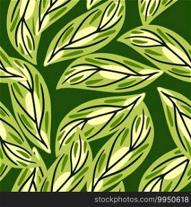 Bright nature botanic seamless pattern in green palette with leaf ornament. Random nature backdrop. Designed for fabric design, textile print, wrapping, cover. Vector illustration. Bright nature botanic seamless pattern in green palette with leaf ornament. Random nature backdrop.