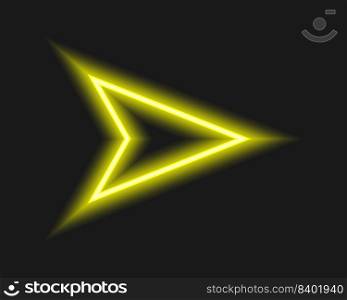 Bright neon cursor arrow on dark background. Lightning yellow direction or pointer sign. Vector realistic illustration.. Bright neon cursor arrow on dark background. Lightning yellow direction or pointer sign. Vector realistic illustration