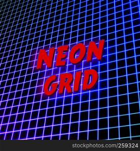 Bright neon grid lines background with 80s style