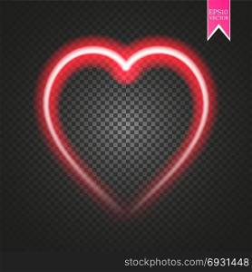 Bright neon heart. Heart sign on dark transparent background. Neon glow effect. Vector. Bright neon heart. Heart sign on dark transparent background. Neon glow effect. Vector. eps 10.