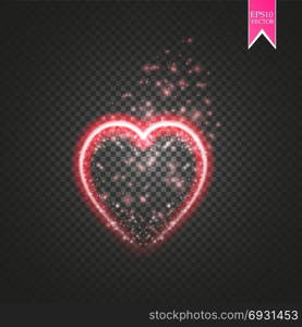 Bright neon heart. Heart sign on dark transparent background. Neon glow effect. Vector. Bright neon heart. Heart sign on dark transparent background. Neon glow effect. Vector. eps 10.