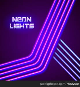 Bright neon lines background with 80s style and chrome letters