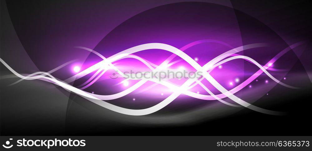 Bright neon lines wave. Bright neon lines wave, motion light trail concept, techno modern art