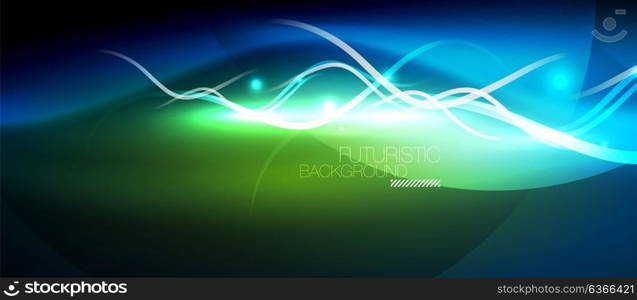 Bright neon lines wave. Bright neon lines wave, motion light trail concept, techno modern art