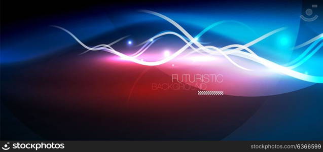 Bright neon lines wave. Bright neon lines wave, motion light trail concept, techno modern art