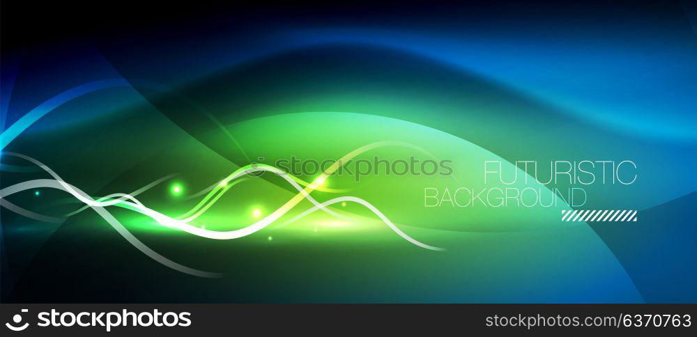 Bright neon lines wave. Bright neon lines wave, motion light trail concept, techno modern art