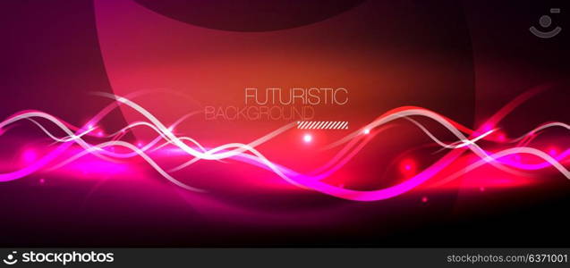 Bright neon lines wave. Bright neon lines wave, motion light trail concept, techno modern art