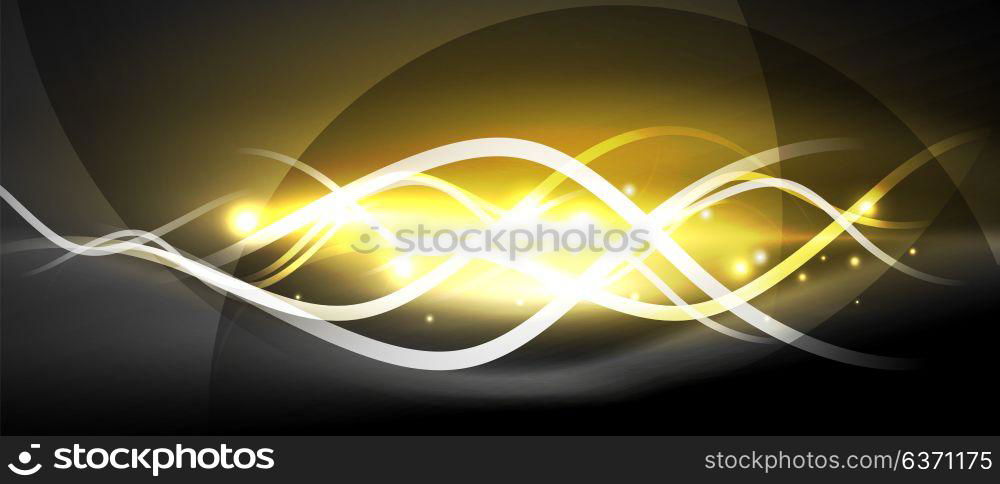 Bright neon lines wave. Bright neon lines wave, motion light trail concept, techno modern art