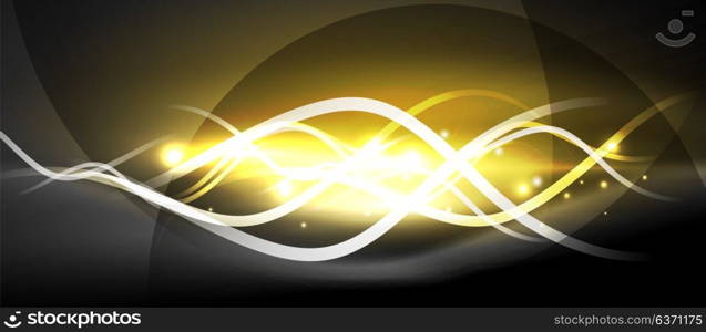 Bright neon lines wave. Bright neon lines wave, motion light trail concept, techno modern art