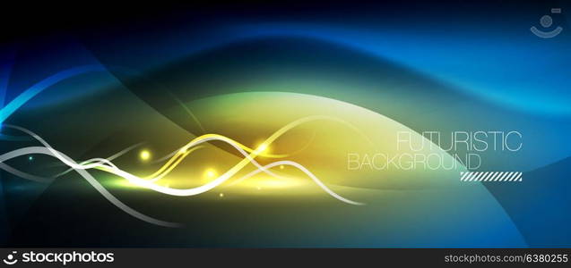 Bright neon lines wave. Bright neon lines wave, motion light trail concept, techno modern art